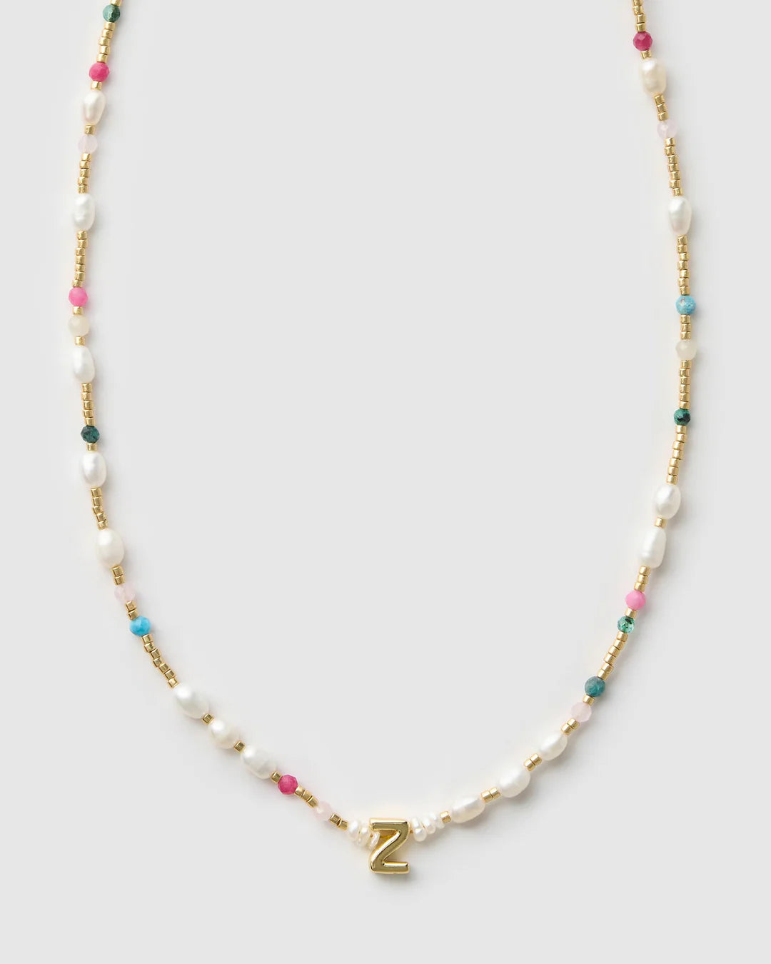 Beaded Gemstone and Pearl Letter Necklace