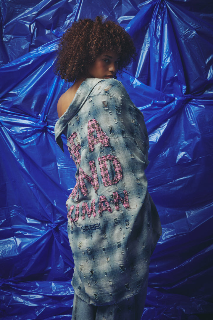 BE A KIND HUMAN OVERSIZED SHIRT - BLUE
