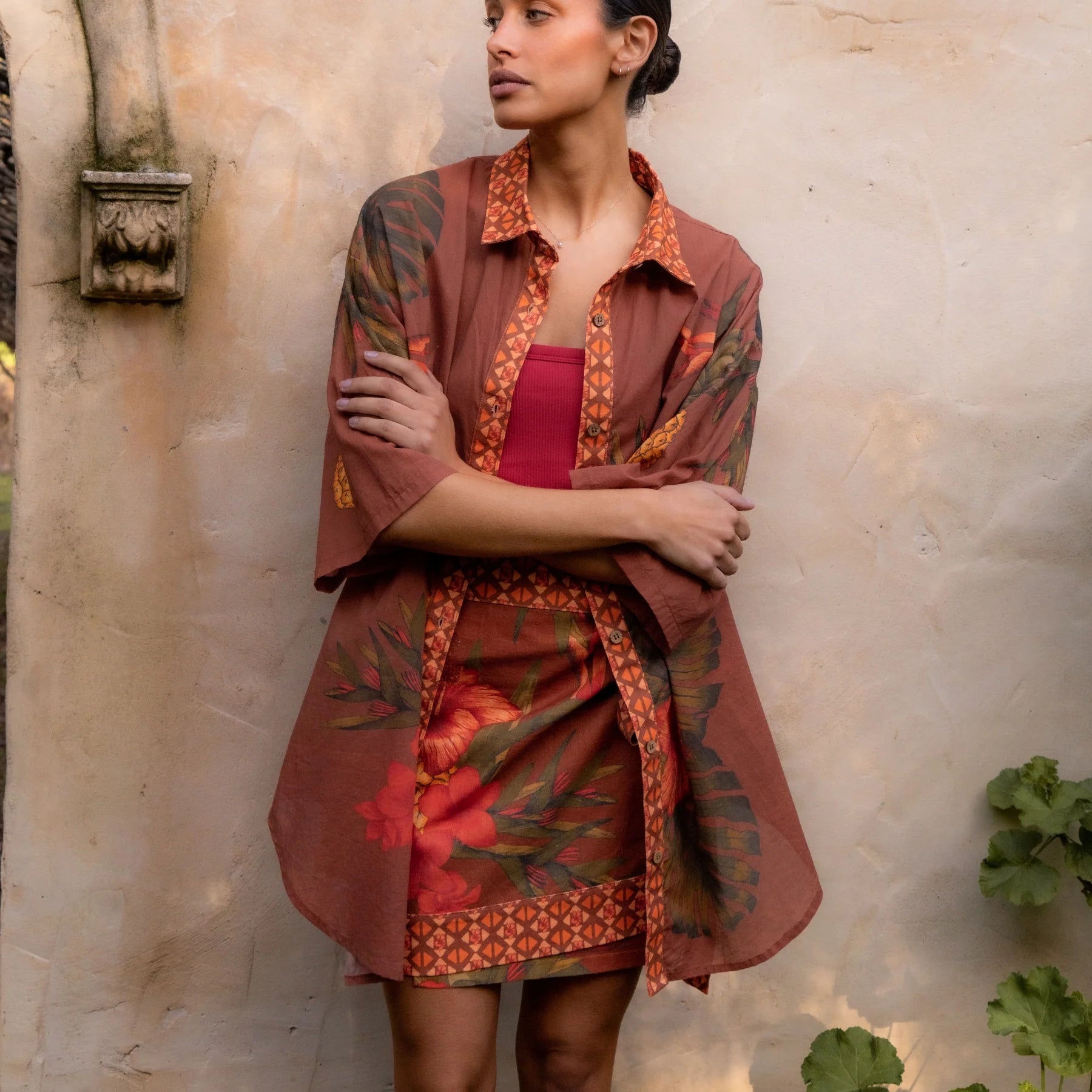 Cuban Tropical Wrap Skirt - Coffee