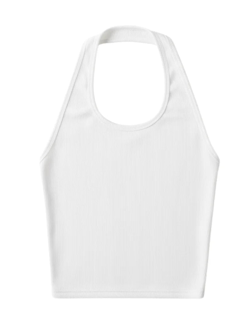 Rae ribbed halter White