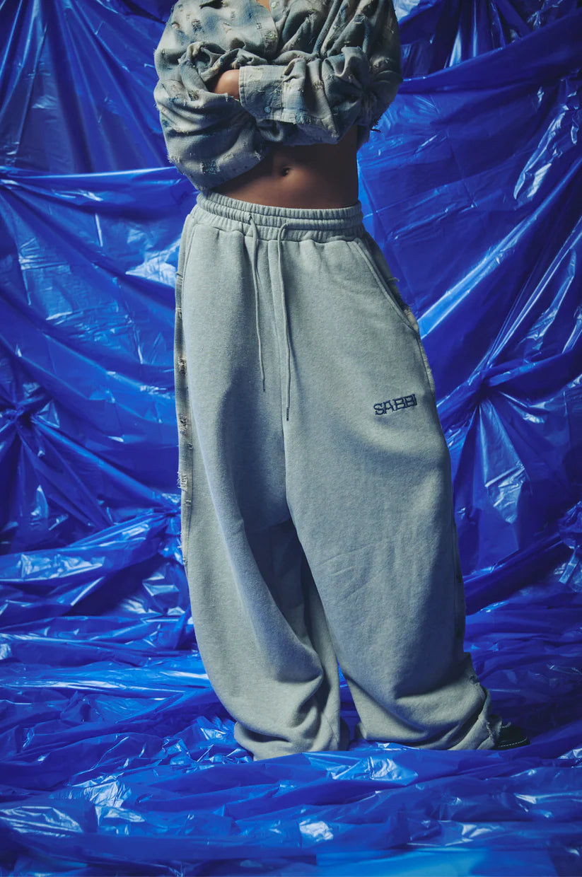 Check Mate Wide Leg Trackies - Blue