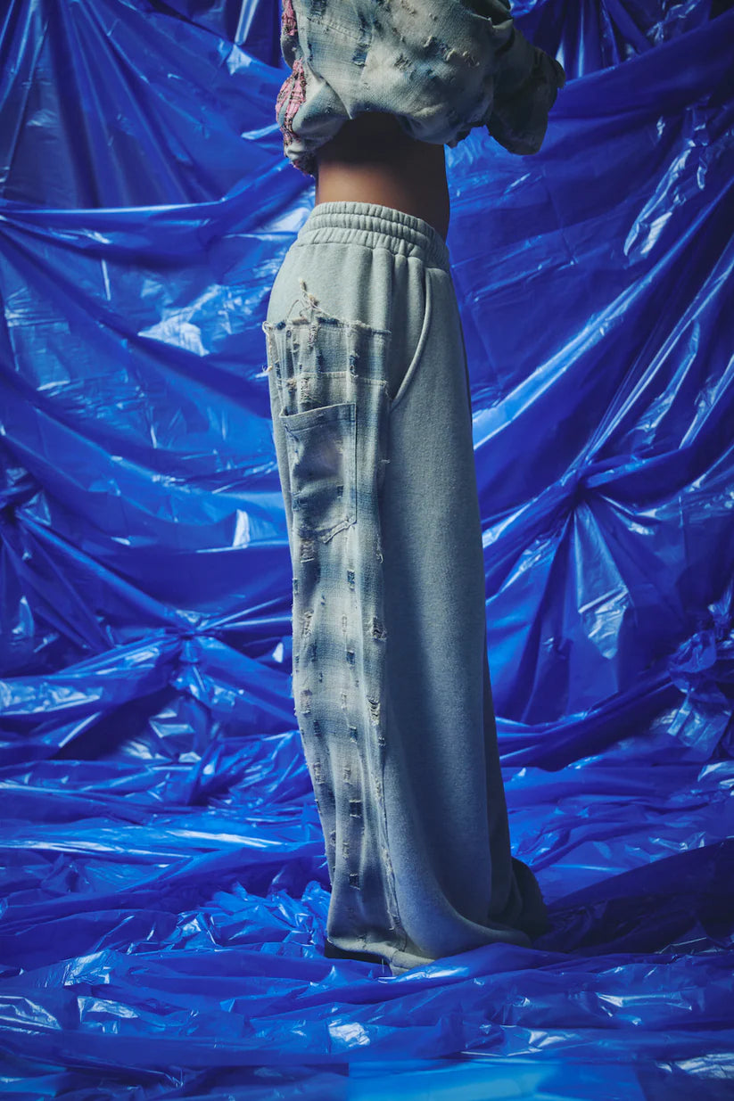 Check Mate Wide Leg Trackies - Blue