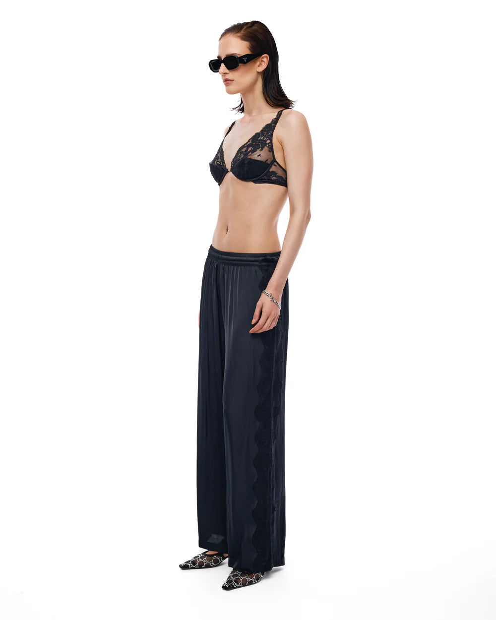 Satin and Lace Wide Leg Pants