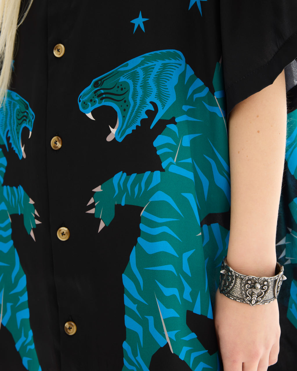 Osaka Silk Tiger Shirt/Dress Black