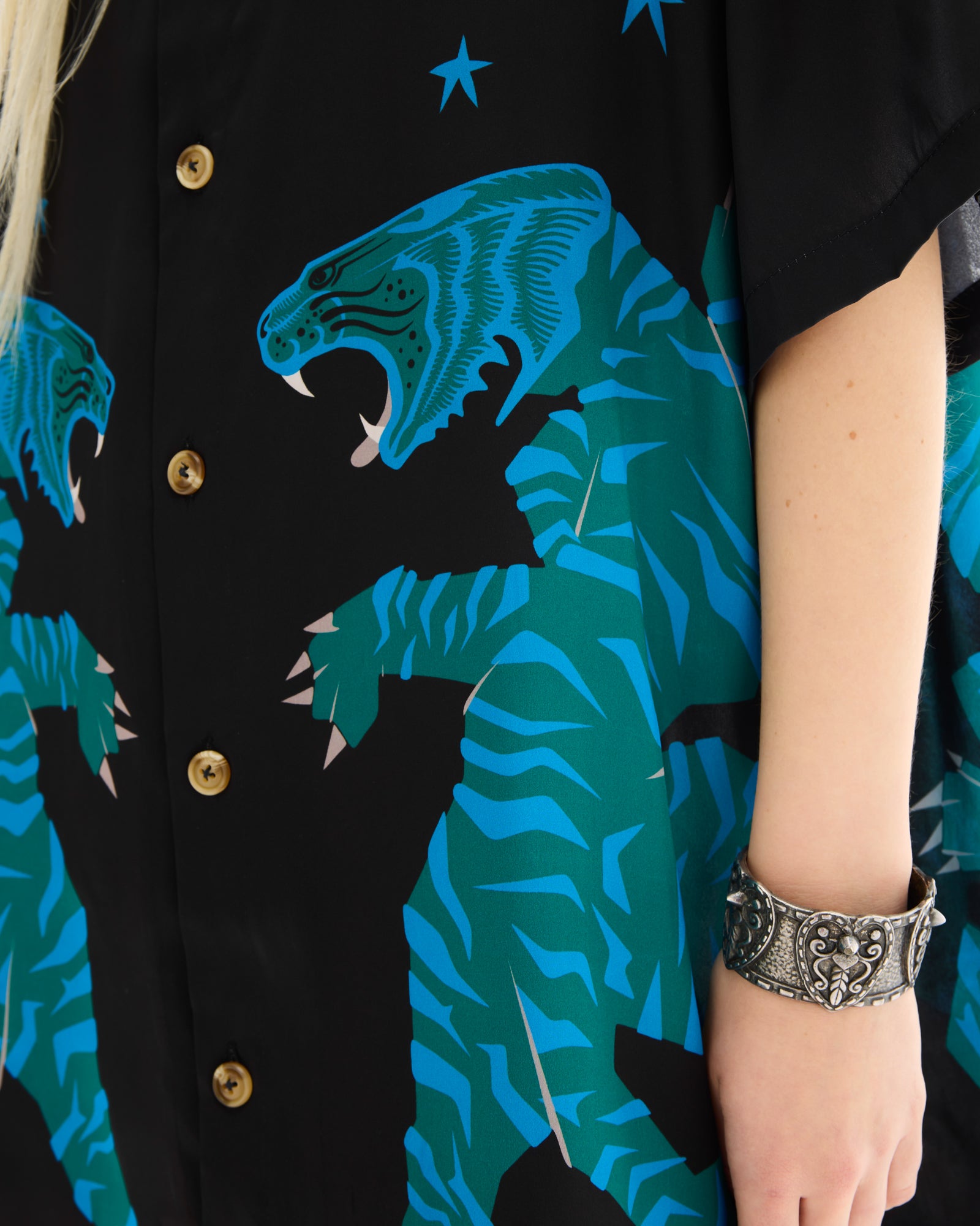 Osaka Silk Tiger Shirt/Dress Black
