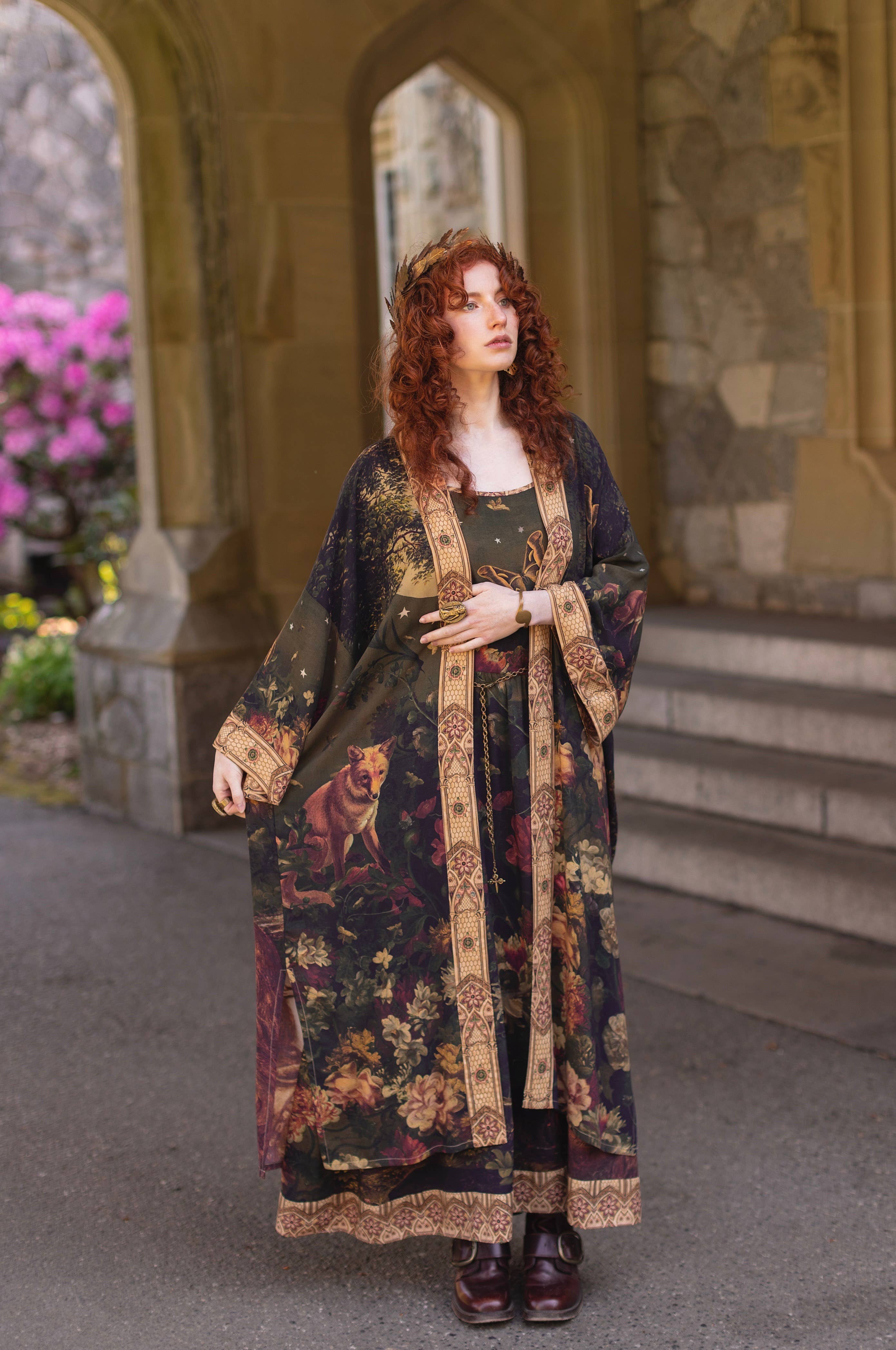 The Messenger Opera Duster Robe w/ Joan of Arc & Florals