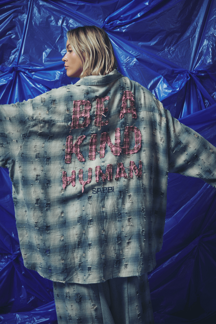 BE A KIND HUMAN OVERSIZED SHIRT - BLUE