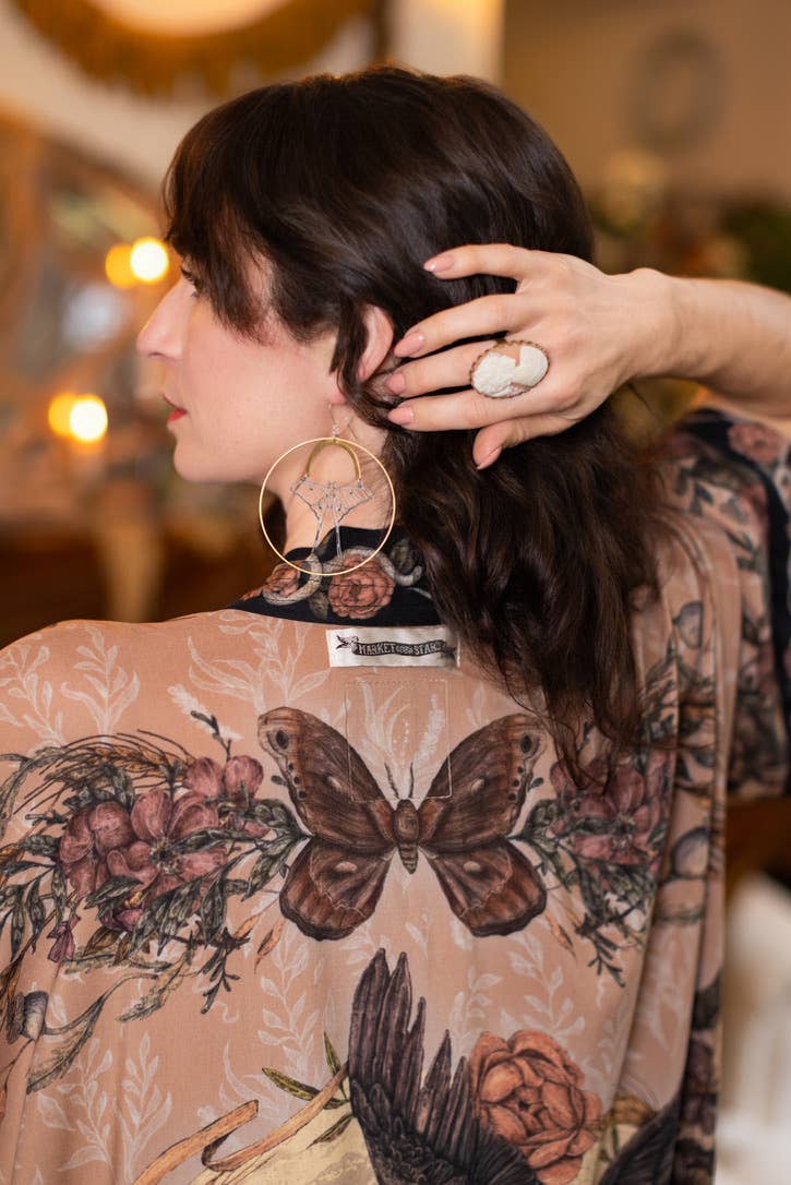 Momento Opera Duster Kimono Robe w/ Starlings & Skull