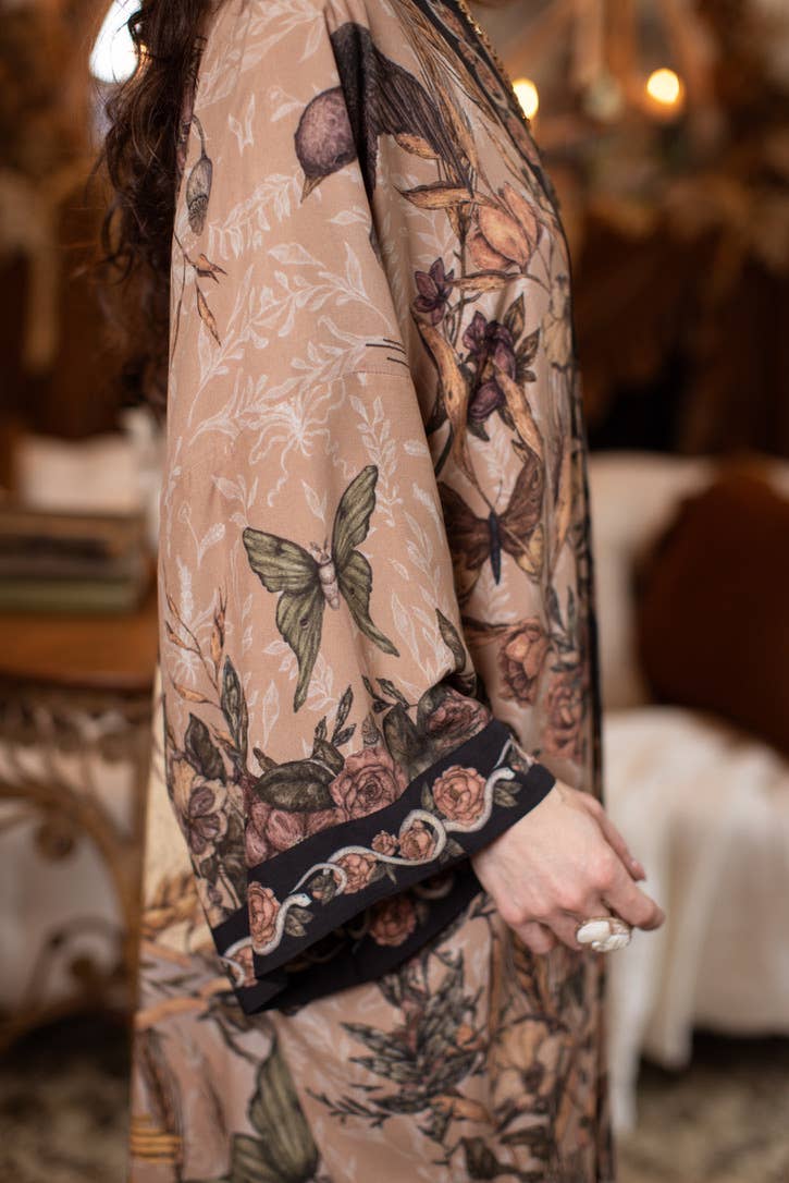 Momento Opera Duster Kimono Robe w/ Starlings & Skull