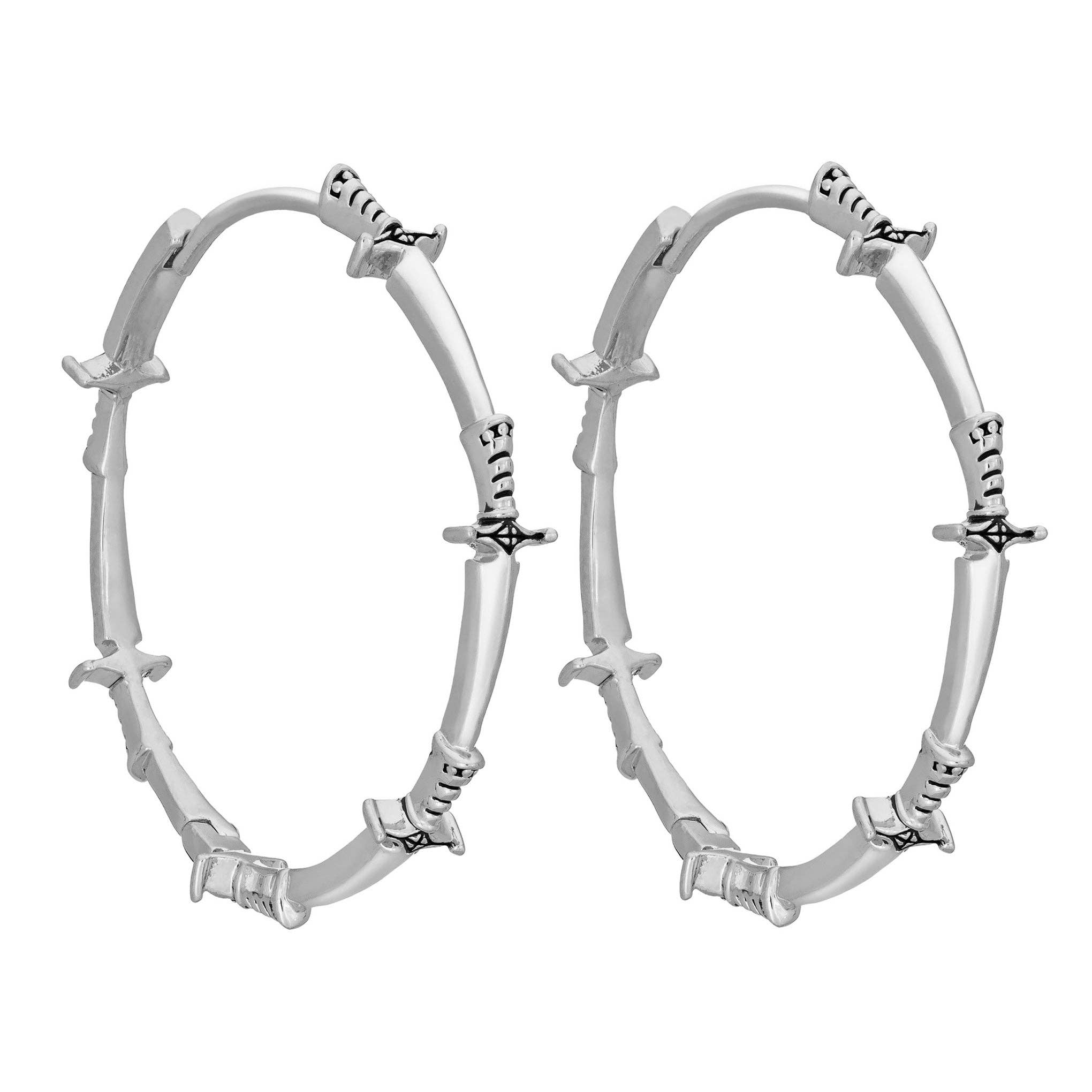 Dagger Hoops: Rhodium Plated