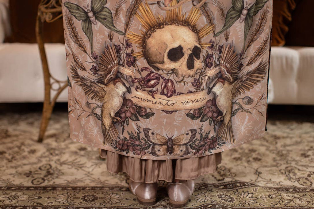 Momento Opera Duster Kimono Robe w/ Starlings & Skull