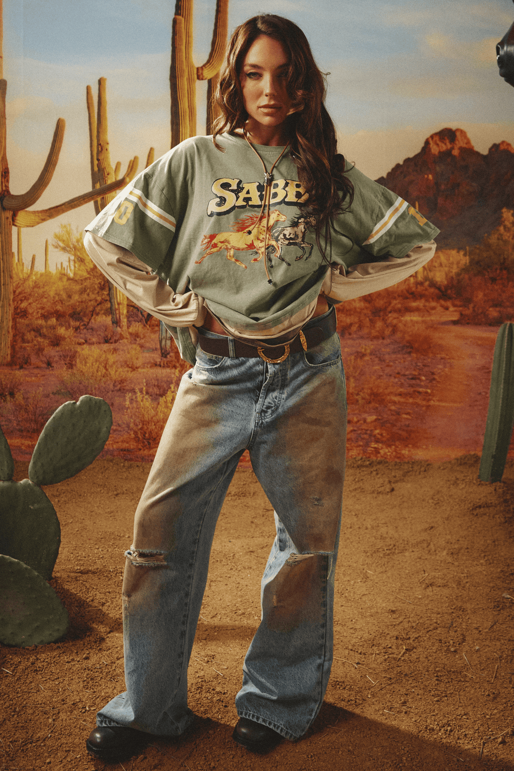 NEIGH SAYER LONG SLEEVE TEE - GREEN