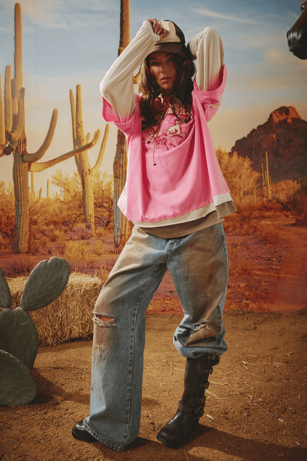 NEIGH SAYER LONG SLEEVE TEE - PINK