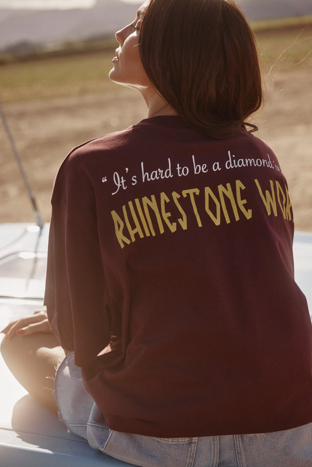 THE VERY OVERSIZED RHINESTONE TEE - AUBERGINE