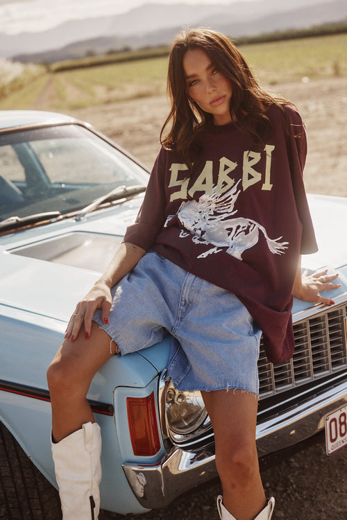 THE VERY OVERSIZED RHINESTONE TEE - AUBERGINE