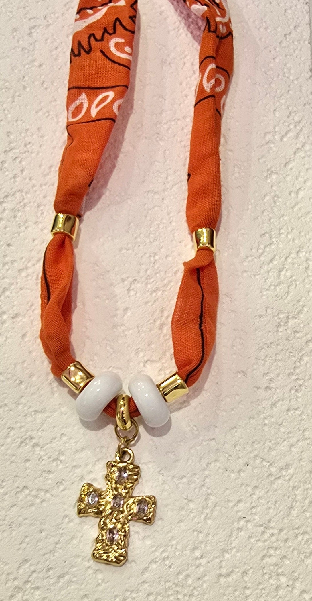 Goupi Orange Cross Bandana Necklace