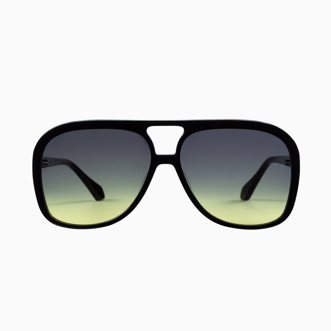 Bang- Gloss Black with Black to Yellow Lens