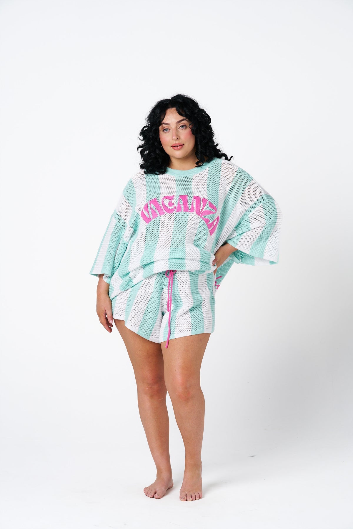 Vacanza Mint + White Stripe Shorts