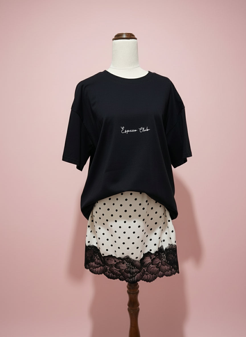 Spotty Lace Skirt- Black/White
