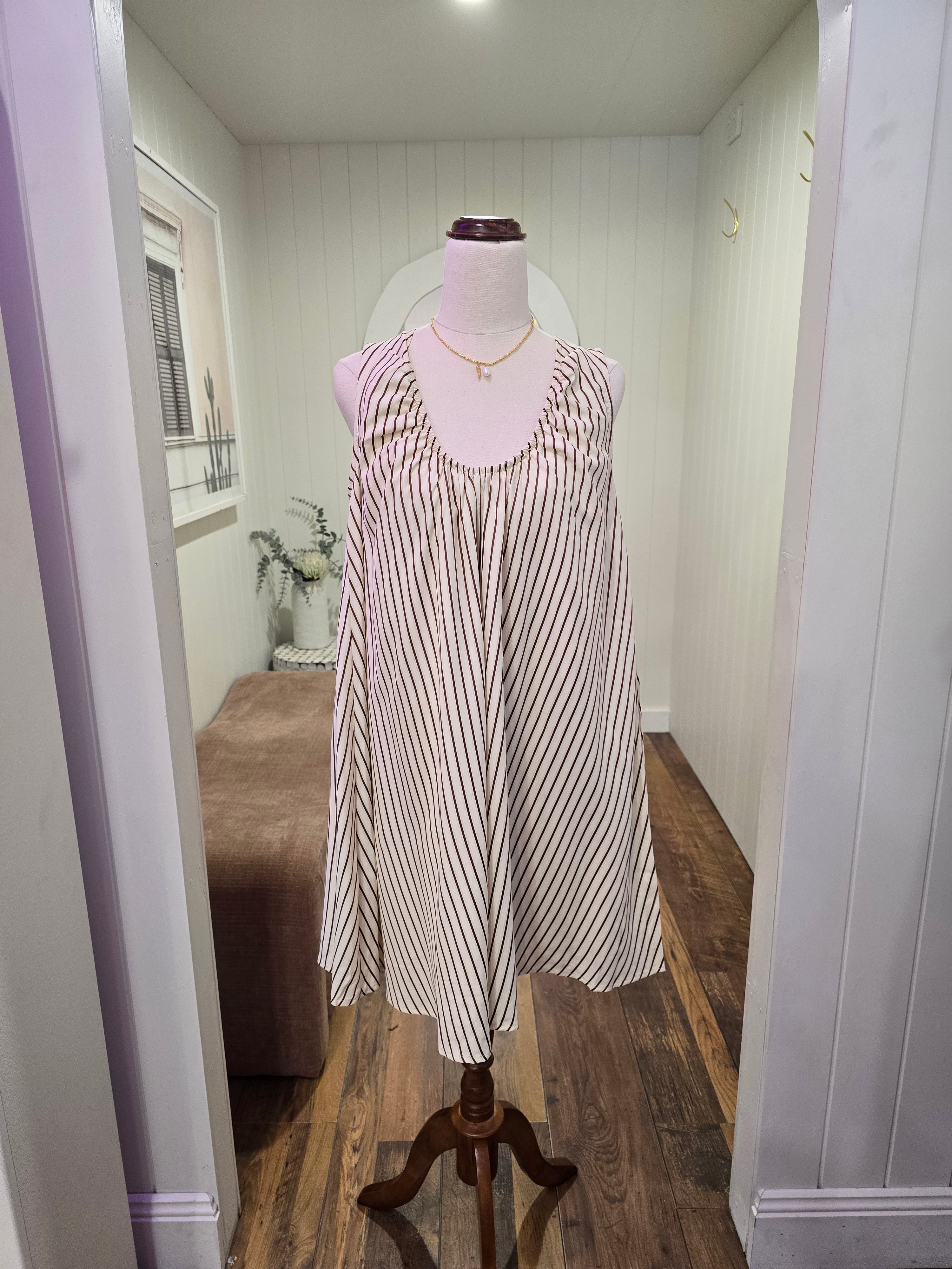 Summer Stripe Dress- Butter/Choc